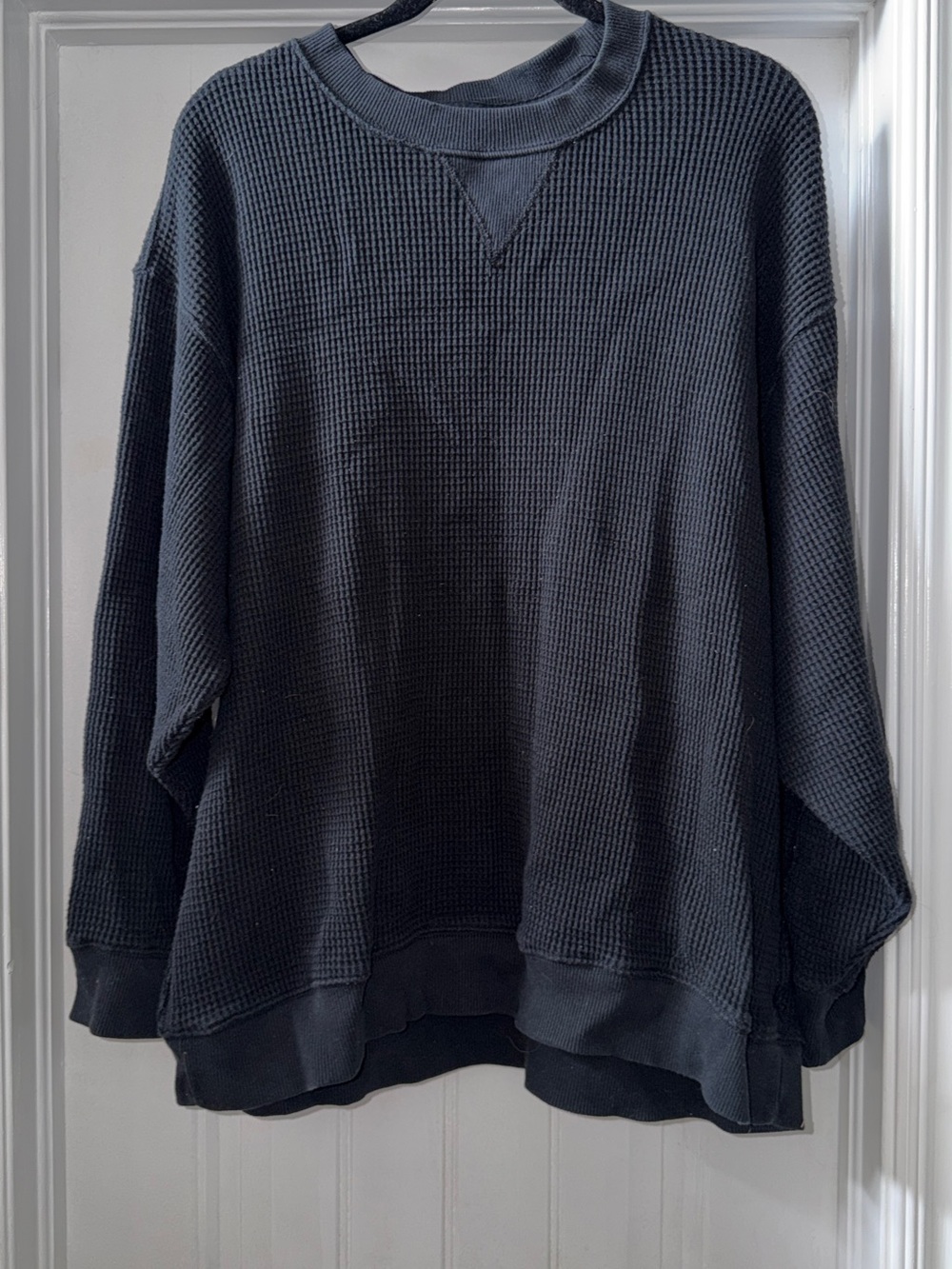aerie Black Waffle Crewneck Sweatshirt